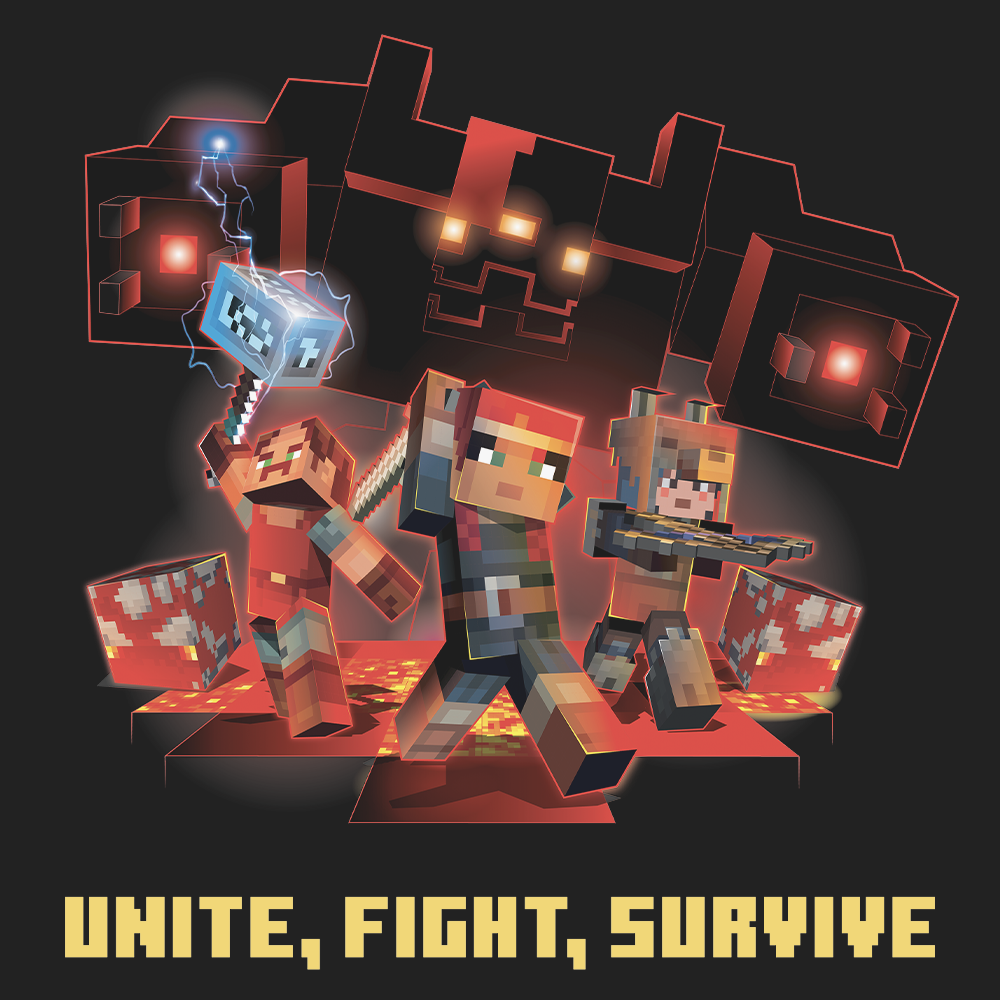 Alternative view of Minecraft Dungeons Unite, Fight, Survive Kids Short Sleeve T-shirt