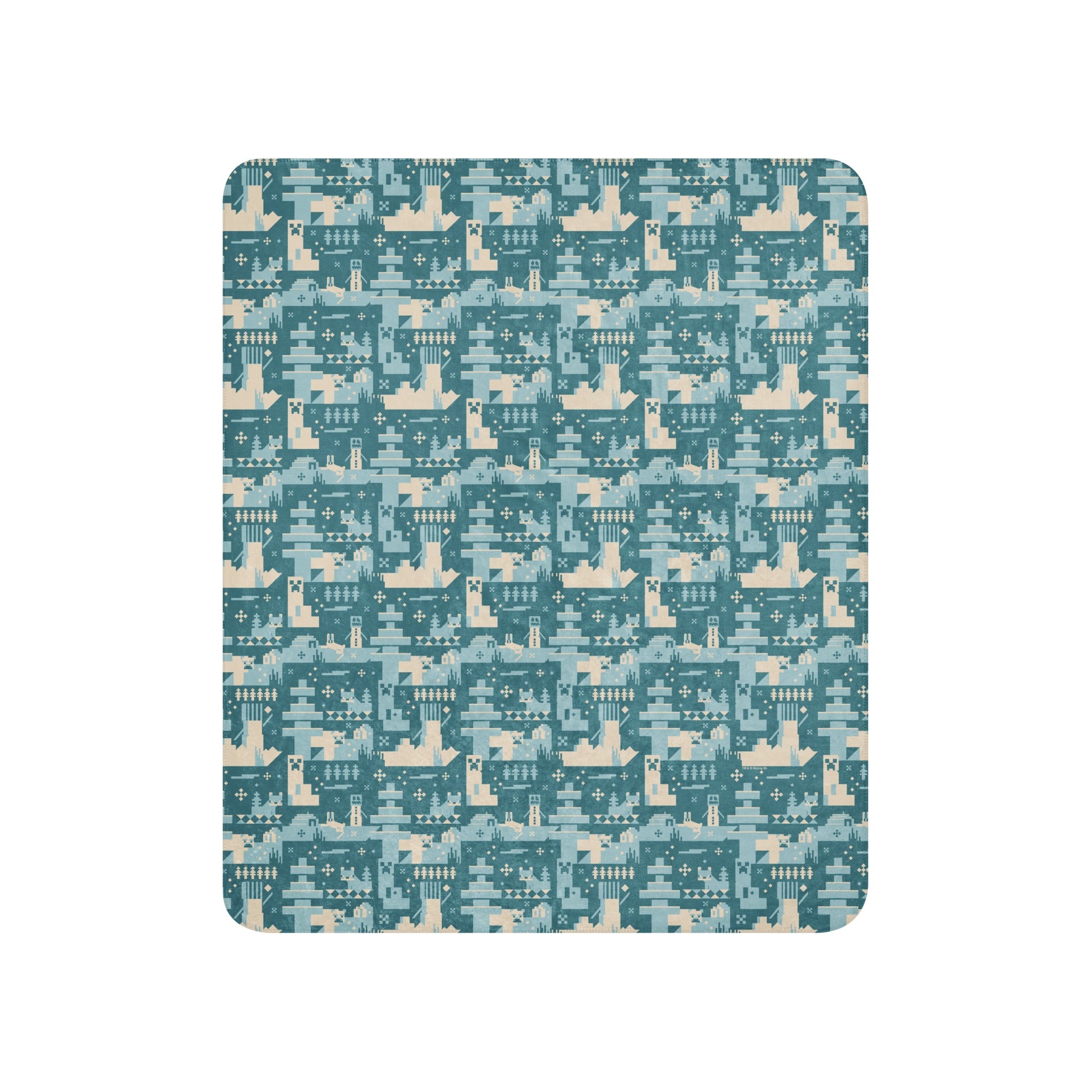 Minecraft Blue Holiday Pattern Sherpa Blanket - Image 6