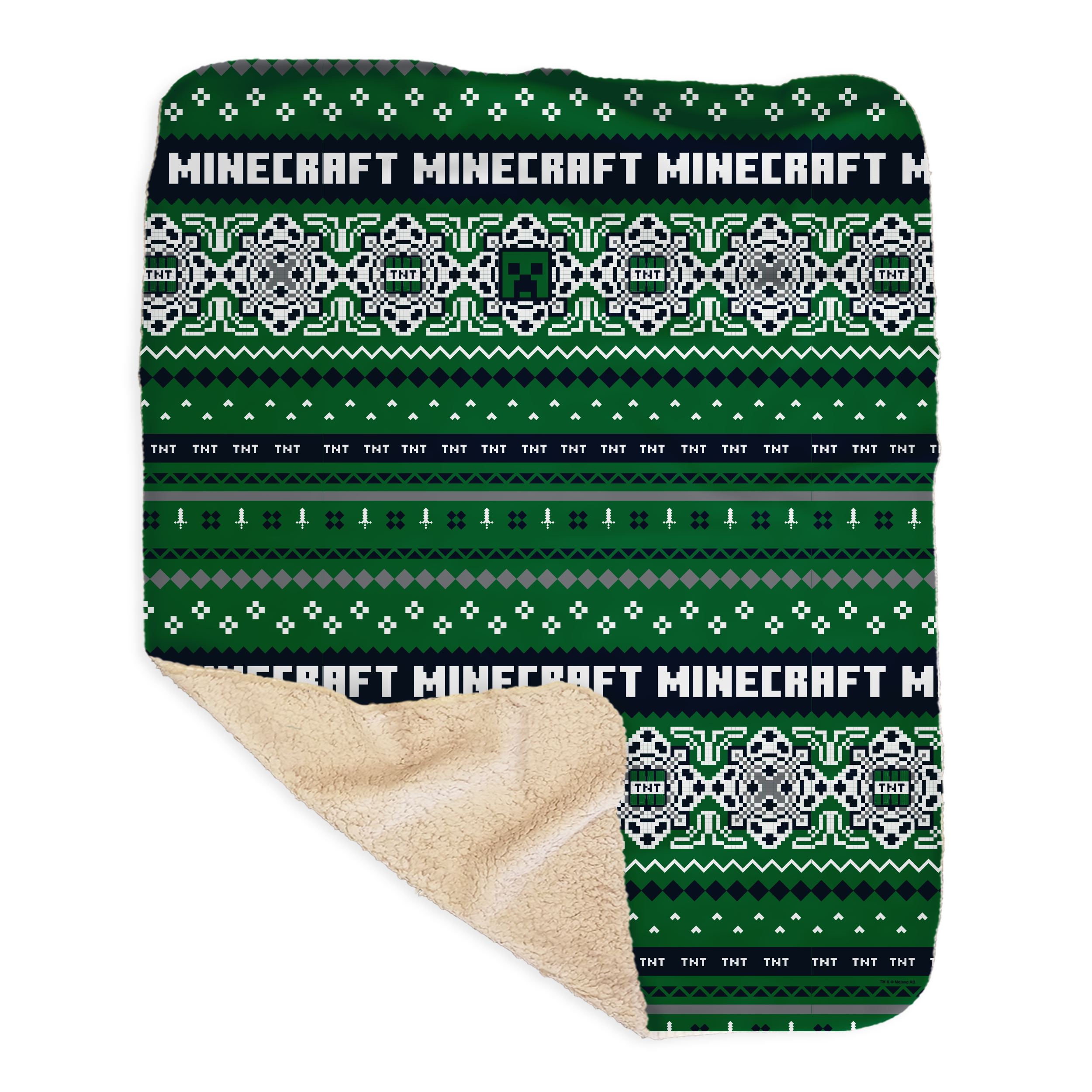 Alternative view of Minecraft Creeper Fairisle Sherpa Blanket