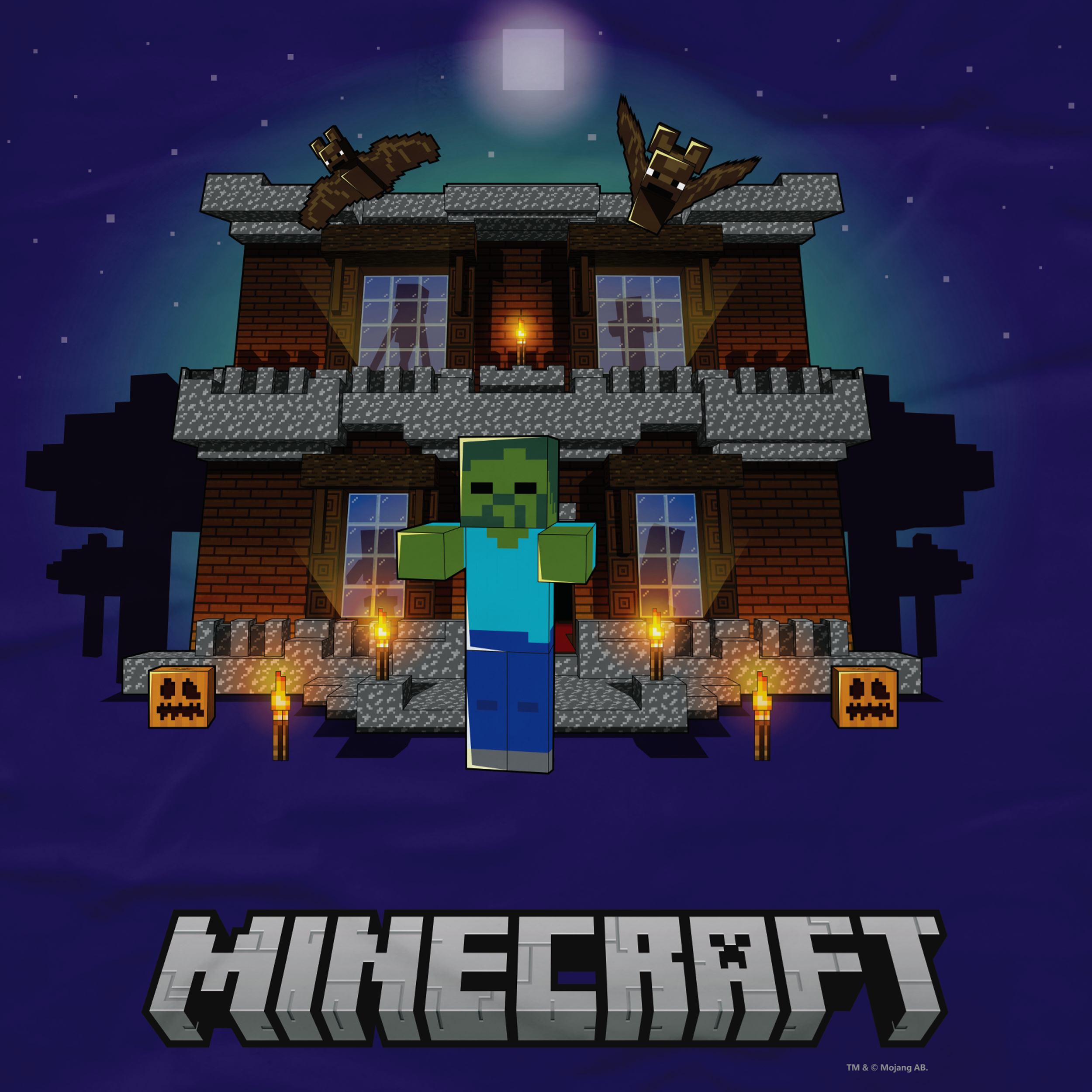 Alternative view of Minecraft Zombie Creepy Mansion Sherpa Blanket