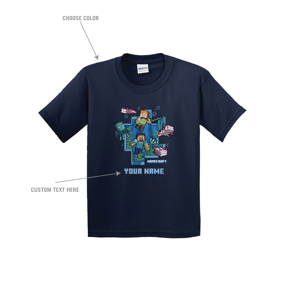 Alternative view of Minecraft Underwater: Personalized Kids T-Shirt