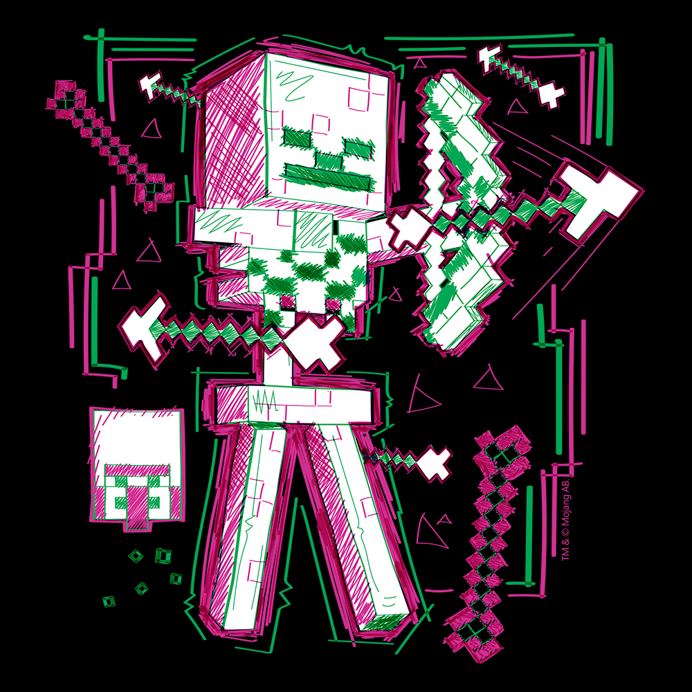 Alternative view of Minecraft Acid Sketch Skeleton Kids Short Sleeve T-Shirt