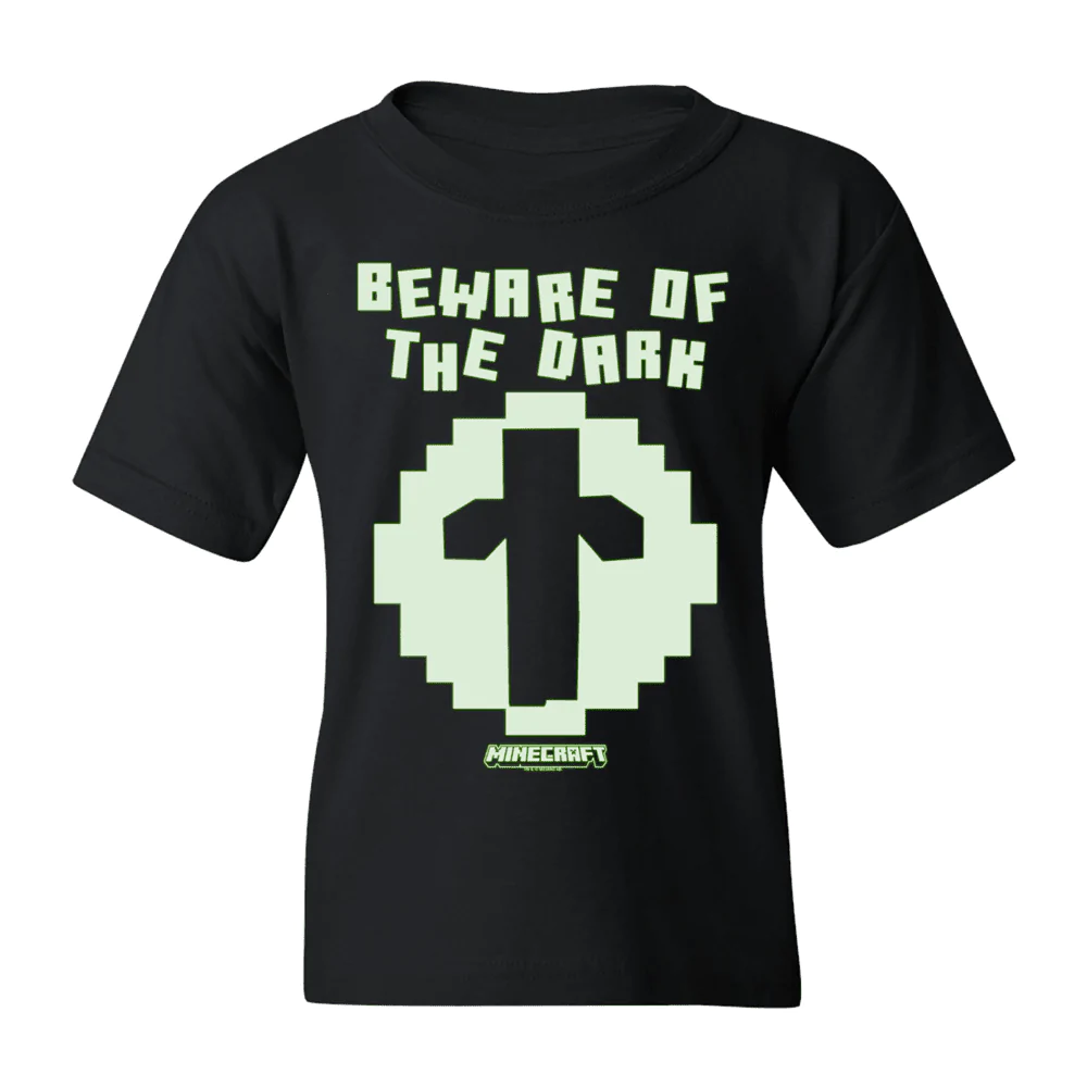 Alternative view of Minecraft Zombie Beware of The Dark Glow in The Dark Kids T-Shirt