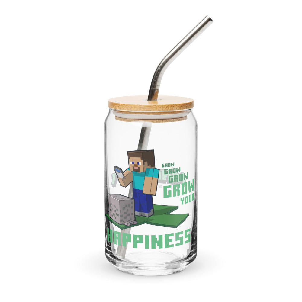 Alternative view of Minecraft Grow Your Happiness Can-Shaped Glass with Lid and Straw