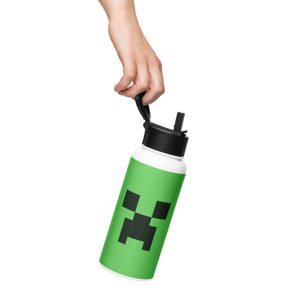 Alternative view of Minecraft Creeper Big Face Stainless Steel Water Bottle with a Straw Lid
