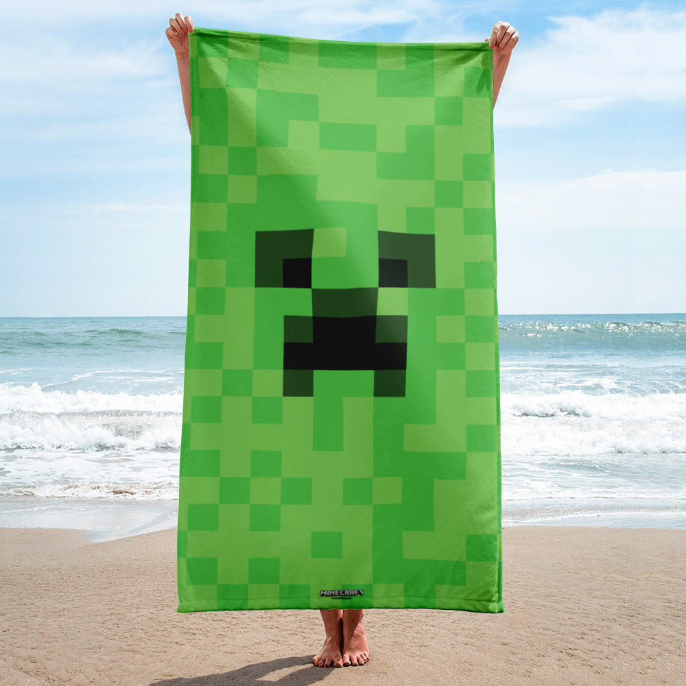 Alternative view of Minecraft Creeper Big Face Beach Towel