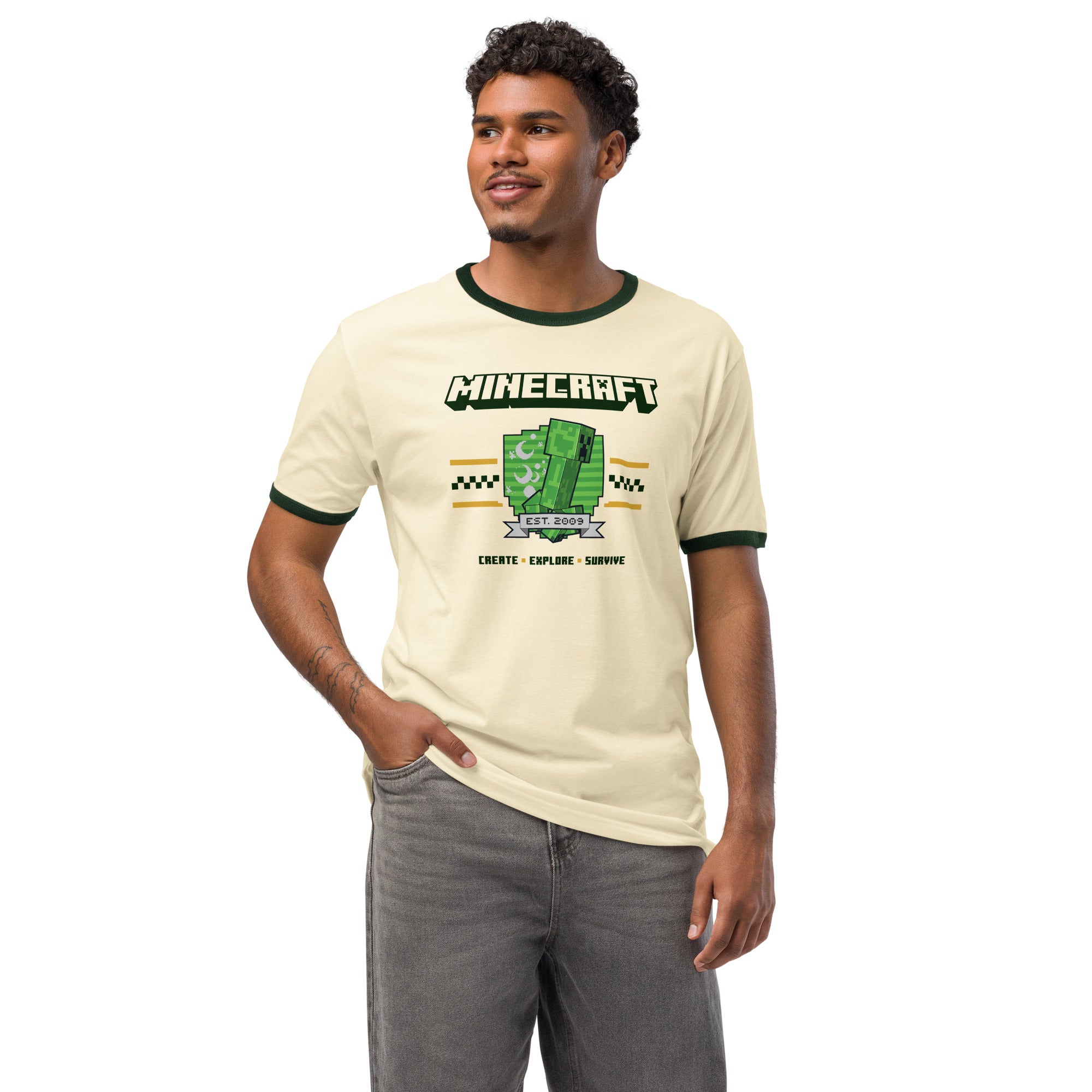 Alternative view of Minecraft Ringer T-Shirt Create, Explore, Survive