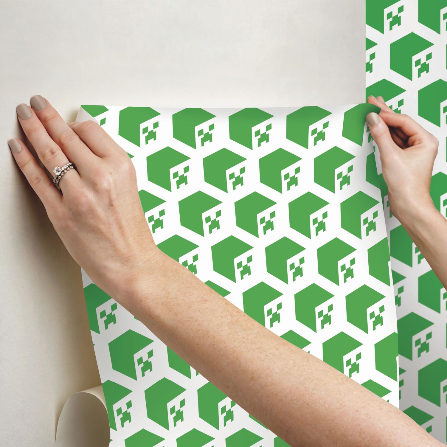 Alternative view of Minecraft Creeper Face Green Peel & Stick Wallpaper