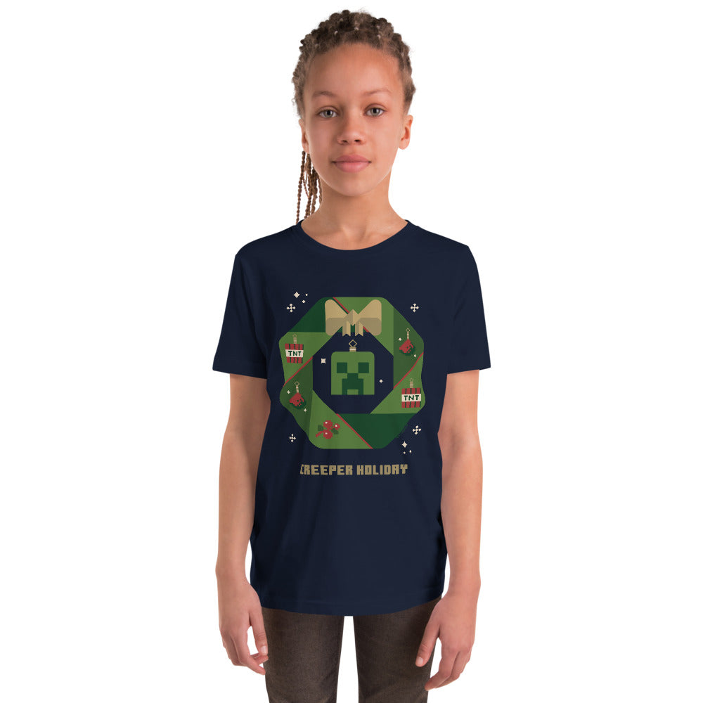 Alternative view of Minecraft Creeper Holiday Wreath Kids T-Shirt