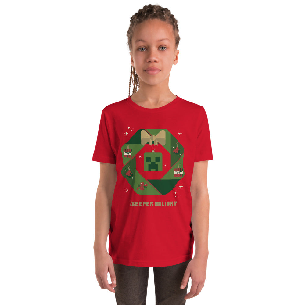 Minecraft Creeper Holiday Wreath Kids T-Shirt - Image 5